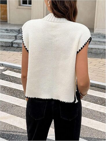 OYOANGLE Women's Bow Embroidery Side Tie Sweater Vest Sleeveless Mock Neck Sweater Tank Tops in Saudi Arabia