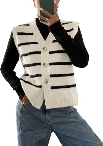 SHENHE Women's Striped Sweater Vest Sleeveless Button Up Dressy Casual Knit Vest Cardigan in Saudi Arabia