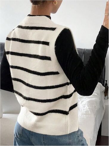 SHENHE Women's Striped Sweater Vest Sleeveless Button Up Dressy Casual Knit Vest Cardigan in Saudi Arabia