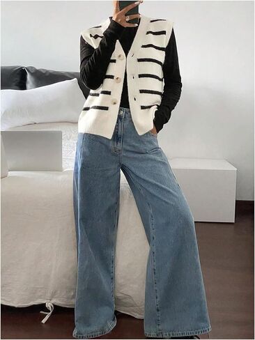 SHENHE Women's Striped Sweater Vest Sleeveless Button Up Dressy Casual Knit Vest Cardigan in Saudi Arabia