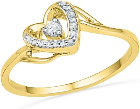 Jewels By Lux 10K Yellow Gold Womens Round Diamond Heart Promise Ring 1/12 Cttw, Womens Size: 5-9 in Saudi Arabia