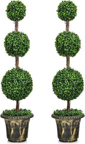 Goplus 3 Ft Artificial Boxwood Topiary Tree, Fake Greenery Plants Ball Tree, Leaves & Cement-Filled Plastic Flower Pot Decorative Trees for Home Office Indoor Outdoor in Saudi Arabia