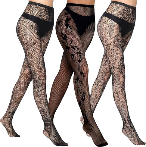 Buauty Womens Patterned Fishnet Tights Lace Black Fish Net Stockings High Waist Floral Pantyhose Gothic Witch Party in Saudi Arabia