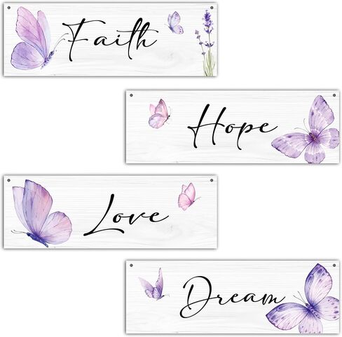 valucise 4pcs Butterfly Wall Decor, Inspirational Wall Art For Girls, Pink Butterfly Wooden Decorations, Faith Hope Love Dream Wood Hanging Sign For Home Nursery Playroom Bedroom Girls Room Decor, 11 in Saudi Arabia