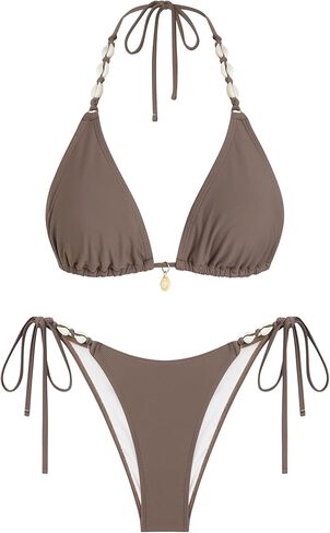 ZAFUL Women's Triangle String Bikini Set Sexy Tie Side Two Piece Swimsuit Seashell Halter Bathing Suit Cute Swimwear in Saudi Arabia