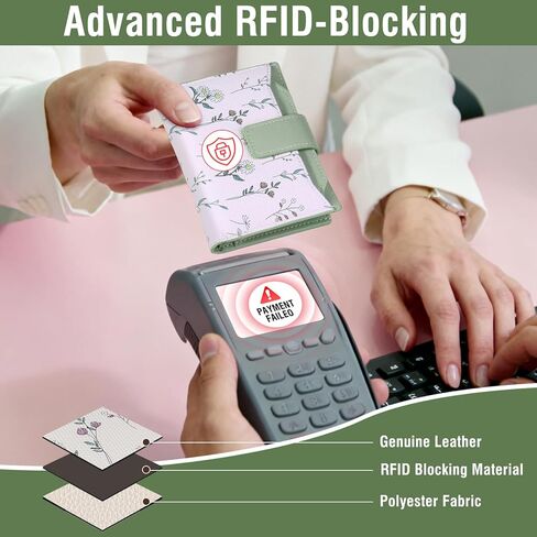 محفظة نسائية صغيرة - محفظة جلدية ناعمة RFID تحجب سحاب ثنائي الطي وجيب لبطاقات الائتمان - محفظة بنمط الأزهار مع نافذة لبطاقة الهوية (أخضر) in Kuwait
