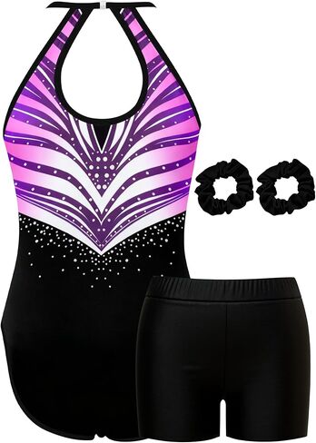 MOLLDAN Gymnastics Leotard for Girls Halter Neck Biketard Unitard Tumbling Activewear for Kids,No Diamond in Saudi Arabia