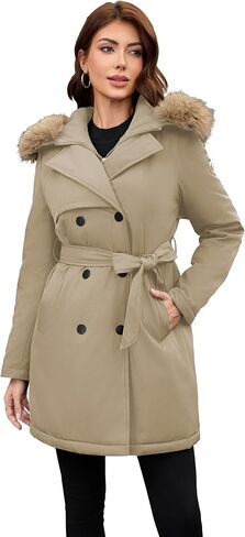 PAPILLON D'OR WEAR YOUR WINGS Women's Trench Coat - Mid-Length Belted Detachable Faux Fur Collar Jacket in Saudi Arabia
