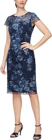 Alex Evenings Womens Short Knee Length Floral Embroidered Cocktail Sheath, Wedding Guest Dress, (Petite and Regular Sizes) in Saudi Arabia