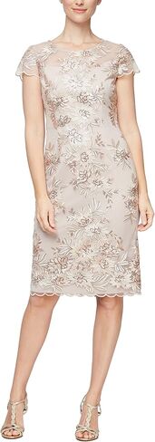 Alex Evenings Womens Short Knee Length Floral Embroidered Cocktail Sheath, Wedding Guest Dress, (Petite and Regular Sizes) in Saudi Arabia