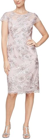 Alex Evenings Womens Short Knee Length Floral Embroidered Cocktail Sheath, Wedding Guest Dress, (Petite and Regular Sizes) in Saudi Arabia