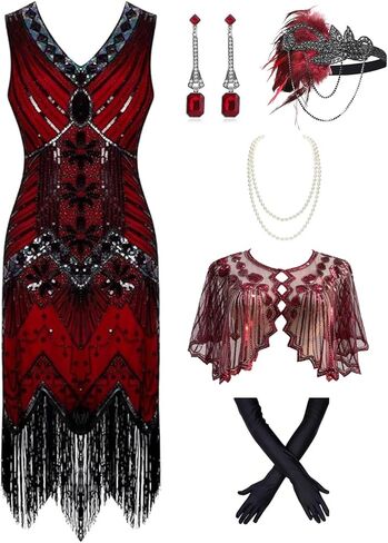868 - Plus Size 1920s Vintage Fringed Sequin Beads Cold Shoulder Tassels Flapper Party Cocktail Dress in Saudi Arabia
