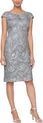 Alex Evenings Womens Short Knee Length Floral Embroidered Cocktail Sheath, Wedding Guest Dress, (Petite and Regular Sizes) in Saudi Arabia