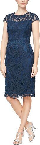 Alex Evenings Womens Short Knee Length Floral Embroidered Cocktail Sheath, Wedding Guest Dress, (Petite and Regular Sizes) in Saudi Arabia