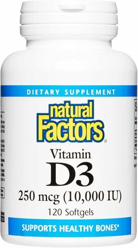 Natural Factors، فيتامين د3 10000 وحدة دولية (250 ميكروجرام)، يدعم العظام القوية والعضلات ووظيفة المناعة، 120 كبسولة هلامية in Saudi Arabia