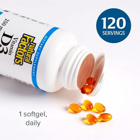Natural Factors، فيتامين د3 10000 وحدة دولية (250 ميكروجرام)، يدعم العظام القوية والعضلات ووظيفة المناعة، 120 كبسولة هلامية in Saudi Arabia