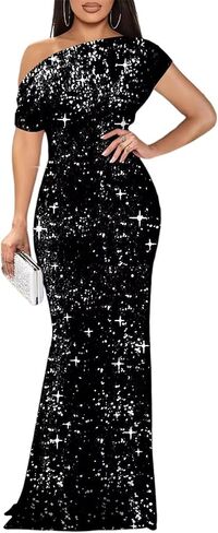 SoDigne One Shoulder Sparkly Sequin Prom Dresses for Women 2026 Mermaid Velvet Winter Formal Evening Gown in Kuwait