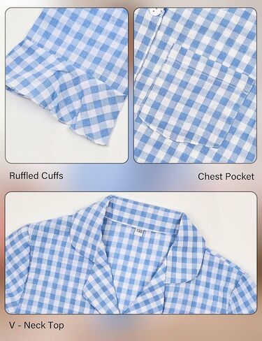 Kids Cotton Pajamas Girls Gingham Ruffle Pajama Set 2-piece Long Plaid Cute Pjs Button Down Sleepwear Homewear in Saudi Arabia