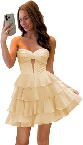 Sweetheart Neck Chiffon Cut Out Short Homecoming Dresses for Teens Tiered A Line Mini Birthday Party Gown HSJ19 in Saudi Arabia