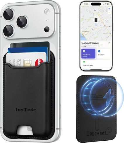 TopMade for MagSafe Wallet with Finder Tracker Works with Apple Find My App, Magnetic Wallet with GPS Tracker Card Holder for iPhone 16 15/14/13/12 Leather RFID Bloking Fit 4 Cards, Midnight Black in Kuwait