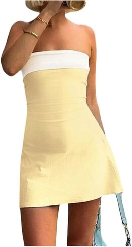 فساتين GORGLITTER النسائية القصيرة بدون حمالات، ألوان متعددة بدون ظهر، فستان صيفي أنيق لحفلات الزفاف وحفلات التخرج in Kuwait