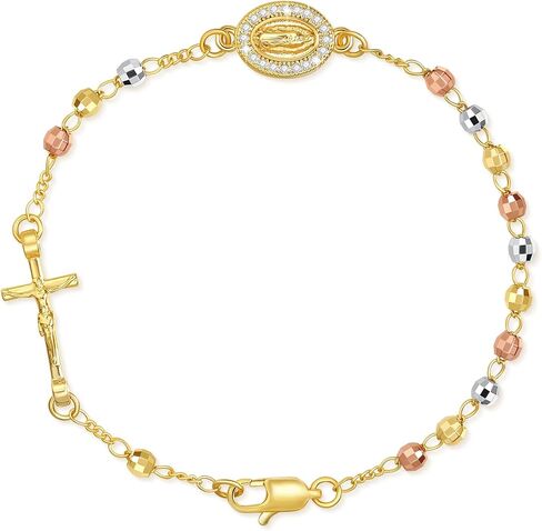 Catholic Crucifix Gifts Rosary Bracelet for Women-14K gold plated Virgin Mary Jesus Cross Charm Link Chain, Dainty Virgen de Guadalupe Religious Gift for Confirmation Baptism First Communion in Saudi Arabia