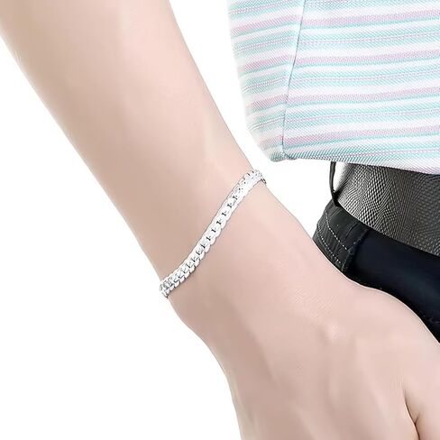 Cuban Link Chain,Sparkly Silver Bracelet,Hip Hop Diamond Link Bracelets for Men Women in Saudi Arabia