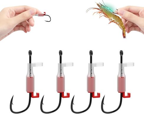 10Pcs Luminous Live Shrimp Hooks,Holes with Night Light Fishing Hooks High Carbon Steel Barbed with Barbed,Saltwater Corrosion-Resistant for Freshwater & Saltwater Fishing in Kuwait