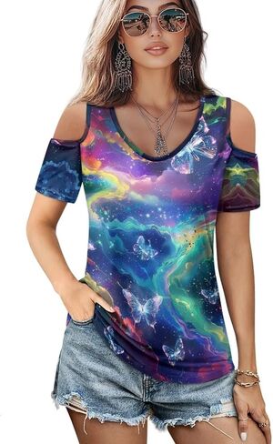 ZFRXIGN Cold Shoulder Tops for Women Size S-2XL Short Sleeve Shirts Going Out Top Square Neck Tee in Saudi Arabia