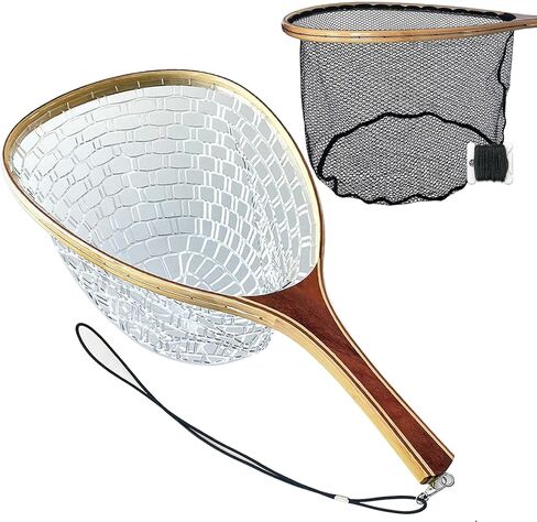 Fly Fishing Landing Net Trout Soft 23.62in Rubber Catch and Release Fish Net with Wooden Handle Frame Magnetic Fly Fish Net in Kuwait