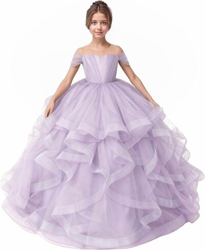 Tiered Tulle Flower Girl Dress Kids Ball Gown for Wedding Off Shoulder Princess Pageant Party Formal Dress in Saudi Arabia