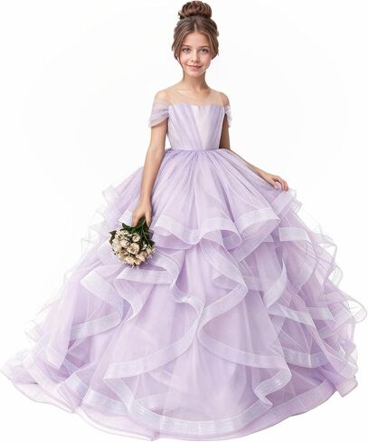 Tiered Tulle Flower Girl Dress Kids Ball Gown for Wedding Off Shoulder Princess Pageant Party Formal Dress in Saudi Arabia