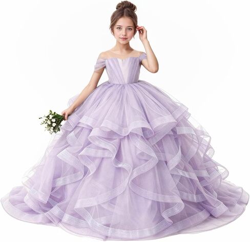 Tiered Tulle Flower Girl Dress Kids Ball Gown for Wedding Off Shoulder Princess Pageant Party Formal Dress in Saudi Arabia