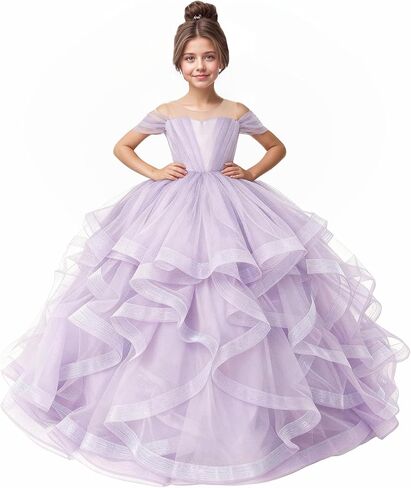 Tiered Tulle Flower Girl Dress Kids Ball Gown for Wedding Off Shoulder Princess Pageant Party Formal Dress in Saudi Arabia
