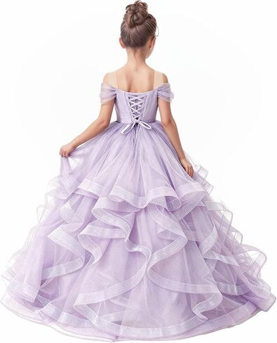 Tiered Tulle Flower Girl Dress Kids Ball Gown for Wedding Off Shoulder Princess Pageant Party Formal Dress in Saudi Arabia