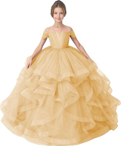 Tiered Tulle Flower Girl Dress Kids Ball Gown for Wedding Off Shoulder Princess Pageant Party Formal Dress in Saudi Arabia