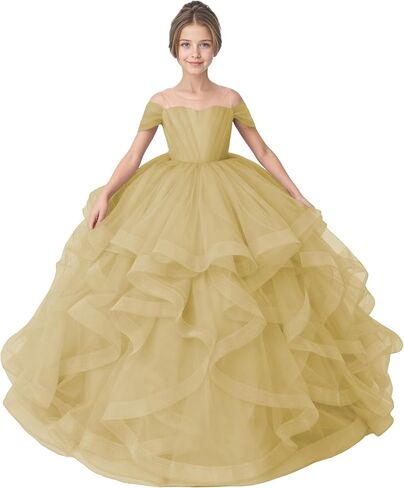Tiered Tulle Flower Girl Dress Kids Ball Gown for Wedding Off Shoulder Princess Pageant Party Formal Dress in Saudi Arabia