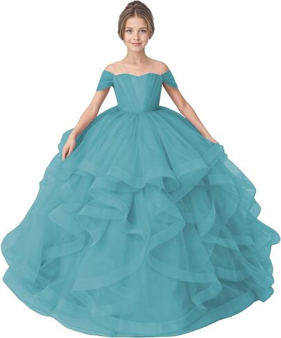 Tiered Tulle Flower Girl Dress Kids Ball Gown for Wedding Off Shoulder Princess Pageant Party Formal Dress in Saudi Arabia