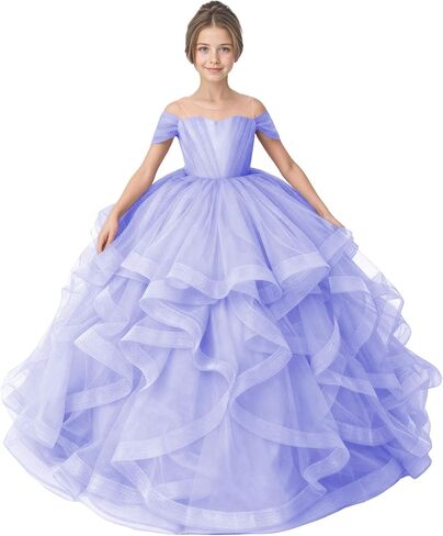 Tiered Tulle Flower Girl Dress Kids Ball Gown for Wedding Off Shoulder Princess Pageant Party Formal Dress in Saudi Arabia