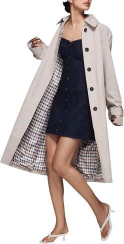 Windproof Women's Long Single Breasted Trench Coat Oversized Style with Checkered Lining All-Season Fashion Outerwear in Saudi Arabia
