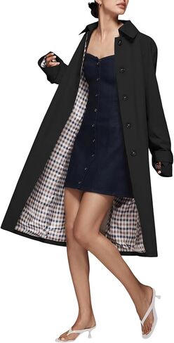 Windproof Women's Long Single Breasted Trench Coat Oversized Style with Checkered Lining All-Season Fashion Outerwear in Saudi Arabia