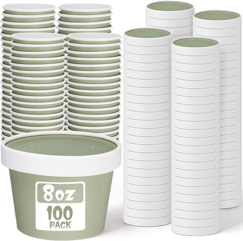 Fulmoon 100 Pack 8 oz Paper Soup Containers with Lids, Disposable Paper Food Containers with Vented Lids, Kraft Ice Cream Containers Bowls Soup Cup Ice Cream Cups for Soups Stews Restaurants, Take out in Kuwait