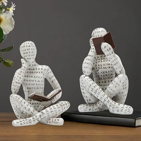 Bookshelf Decor Pulp Reading Thinker Sculpture, Abstract Art Statue Ornaments, Set of 2 Modern Aesthetic Figurine Home Decor Accents for Office Living Room Bedroom Shelf Coffee Table Desk in Saudi Arabia