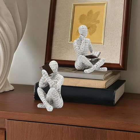 Bookshelf Decor Pulp Reading Thinker Sculpture, Abstract Art Statue Ornaments, Set of 2 Modern Aesthetic Figurine Home Decor Accents for Office Living Room Bedroom Shelf Coffee Table Desk in Saudi Arabia