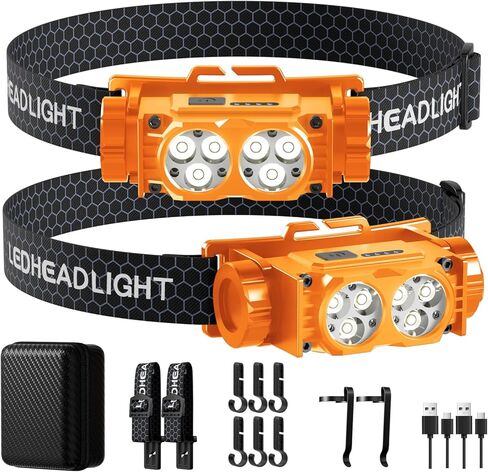مصابيح الأمامية 2pcs قابلة لإعادة شحنها ، 4500 Lumen Lumen Light Lead مصباح أمامي قابلة لإعادة الشحن مع ضوء أبيض ، مصباح رأس مقاوم للماء مع عقال للتخييم في الهواء الطلق ، والمشي لمسافات طويلة ، والمعسكرات ، والعمل (الأسود) in Saudi Arabia