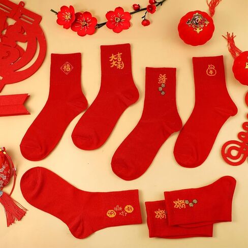10 Pairs 2026 Chinese New Year Red Socks of Horse with Embroidery Fu Rich New Year Crew Socks for Woman Men Gifts in Kuwait
