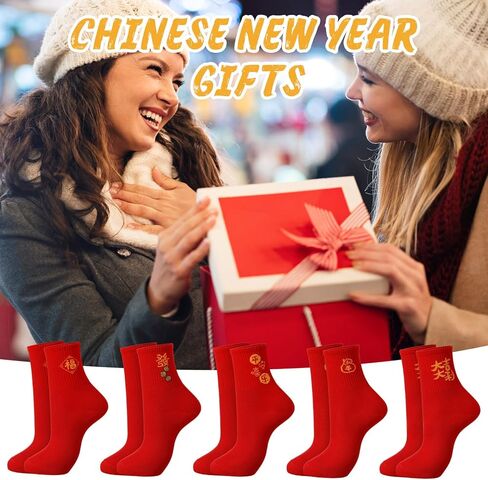 10 Pairs 2026 Chinese New Year Red Socks of Horse with Embroidery Fu Rich New Year Crew Socks for Woman Men Gifts in Kuwait