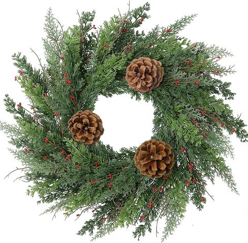 Sggvecsy Artificial Greenery Leaves Wreath for Front Door 22 Inch Greenery Boxwood Wreath Flocked Lambs Ear Wreath with White Berries Spring Summer Wreath for Farmhouse Wall Home Indoor Outdoor Decor in Saudi Arabia