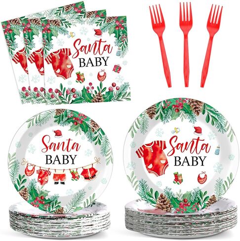 96Pcs Winter Baby Shower Plates and Napkins Party Supplies Baby It's Cold Outside Tableware Forest Snowflakes Dinnerware for Baby Shower Decorations Winter Wonderland Birthday Party Decor Serves 24 in Kuwait