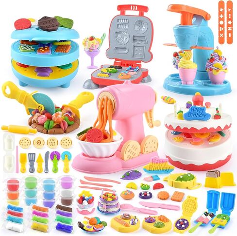 4 in 1 Color Dough Set Kitchen Creations with Ice Cream/Cake/Noodle/Hamburger Maker Machine, Arts Crafts Play Food Toys Tools Kit for Boys Girls Kids Toddlers Ages 3+ , 24 Dough in Saudi Arabia